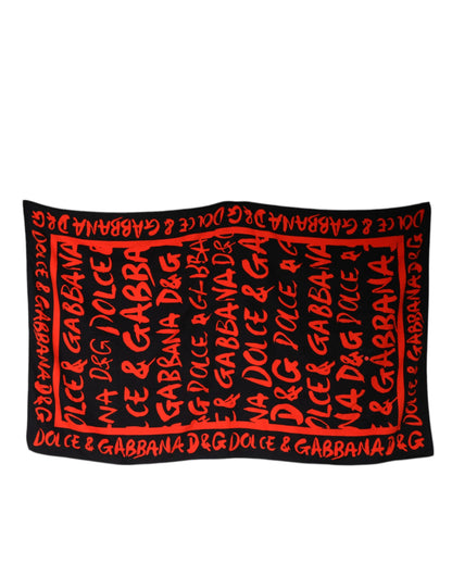 Toalla de playa Dolce & Gabbana de algodón negro con logo estampado en rojo