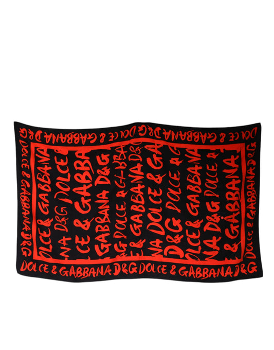 Toalla de playa Dolce & Gabbana de algodón negro con logo estampado en rojo