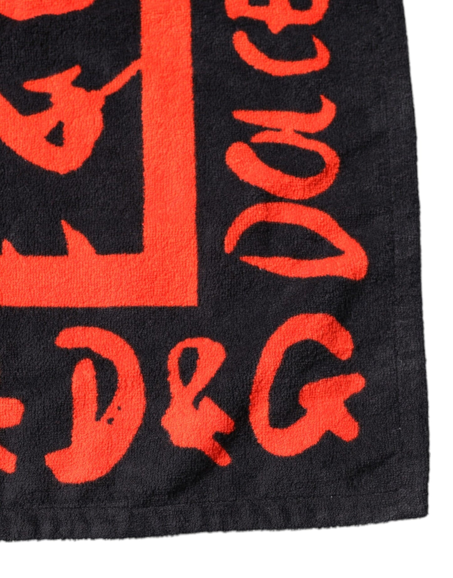 Toalla de playa Dolce & Gabbana de algodón negro con logo estampado en rojo