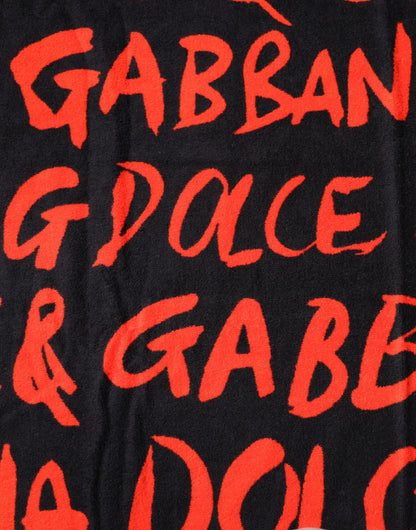 Toalla de playa Dolce & Gabbana de algodón negro con logo estampado en rojo