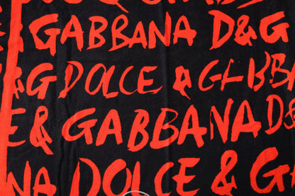 Toalla de playa Dolce & Gabbana de algodón negro con logo estampado en rojo