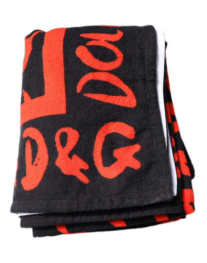 Toalla de playa Dolce & Gabbana de algodón negro con logo estampado en rojo
