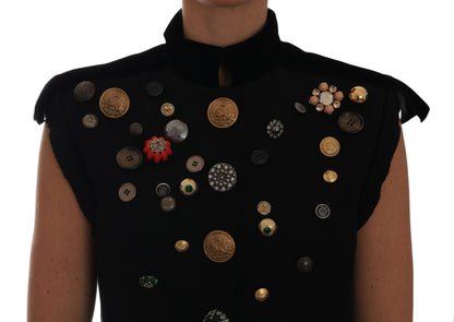 Chaleco de chaqueta militar con adornos florales negro de Dolce & Gabbana