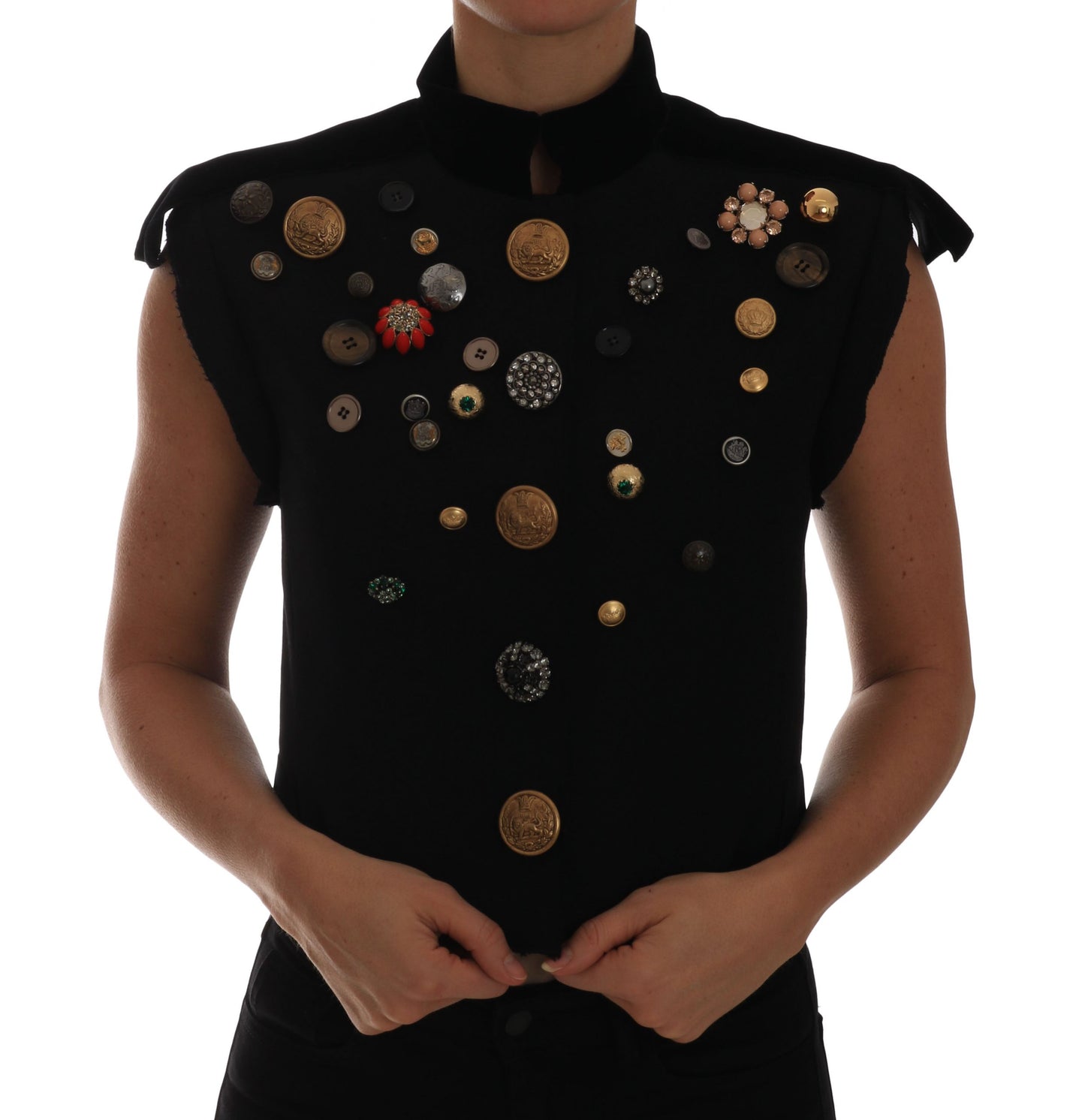 Chaleco de chaqueta militar con adornos florales negro de Dolce & Gabbana