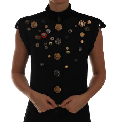 Chaleco de chaqueta militar con adornos florales negro de Dolce & Gabbana