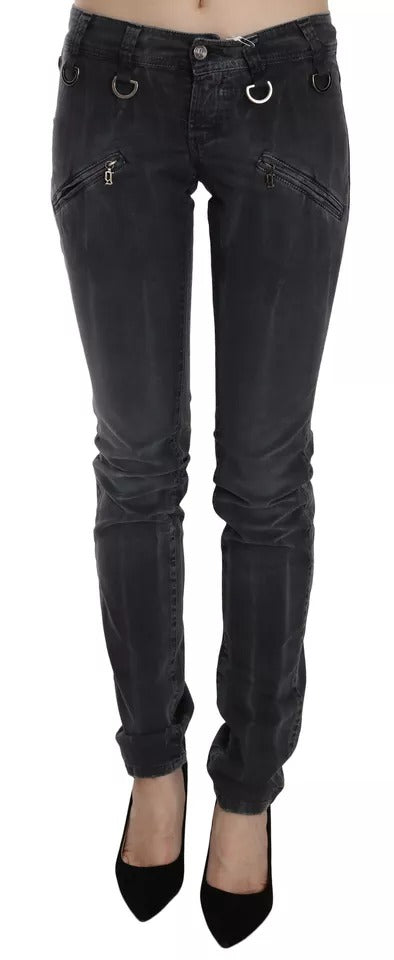 John Galliano Jeans Vaqueros Pitillo De Talle Bajo Lavado Gris Con Cremallera Lateral