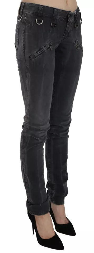 John Galliano Jeans Vaqueros Pitillo De Talle Bajo Lavado Gris Con Cremallera Lateral