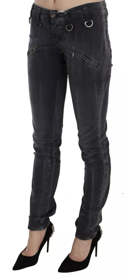 John Galliano Jeans Vaqueros Pitillo De Talle Bajo Lavado Gris Con Cremallera Lateral