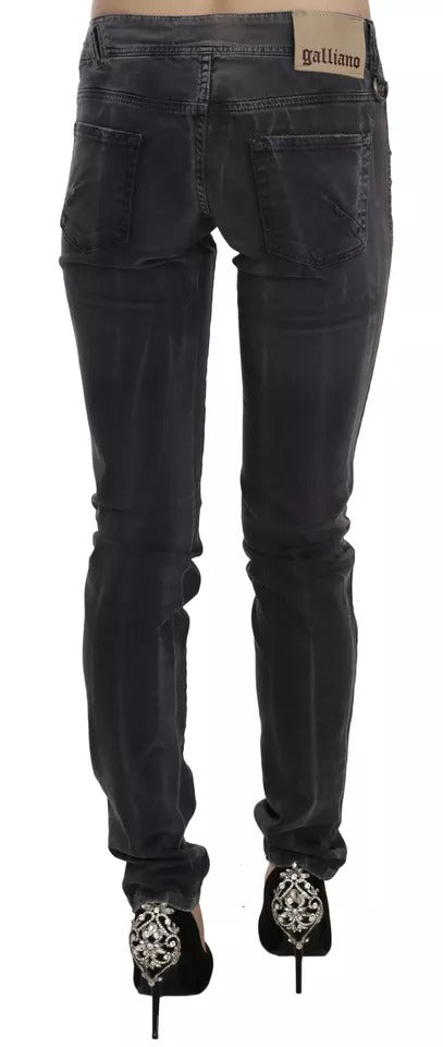 John Galliano Jeans Vaqueros Pitillo De Talle Bajo Lavado Gris Con Cremallera Lateral