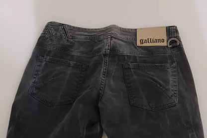 John Galliano Jeans Vaqueros Pitillo De Talle Bajo Lavado Gris Con Cremallera Lateral