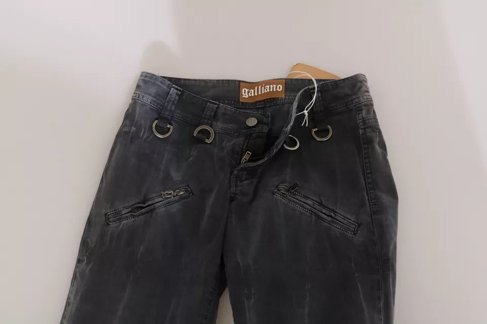 John Galliano Jeans Vaqueros Pitillo De Talle Bajo Lavado Gris Con Cremallera Lateral