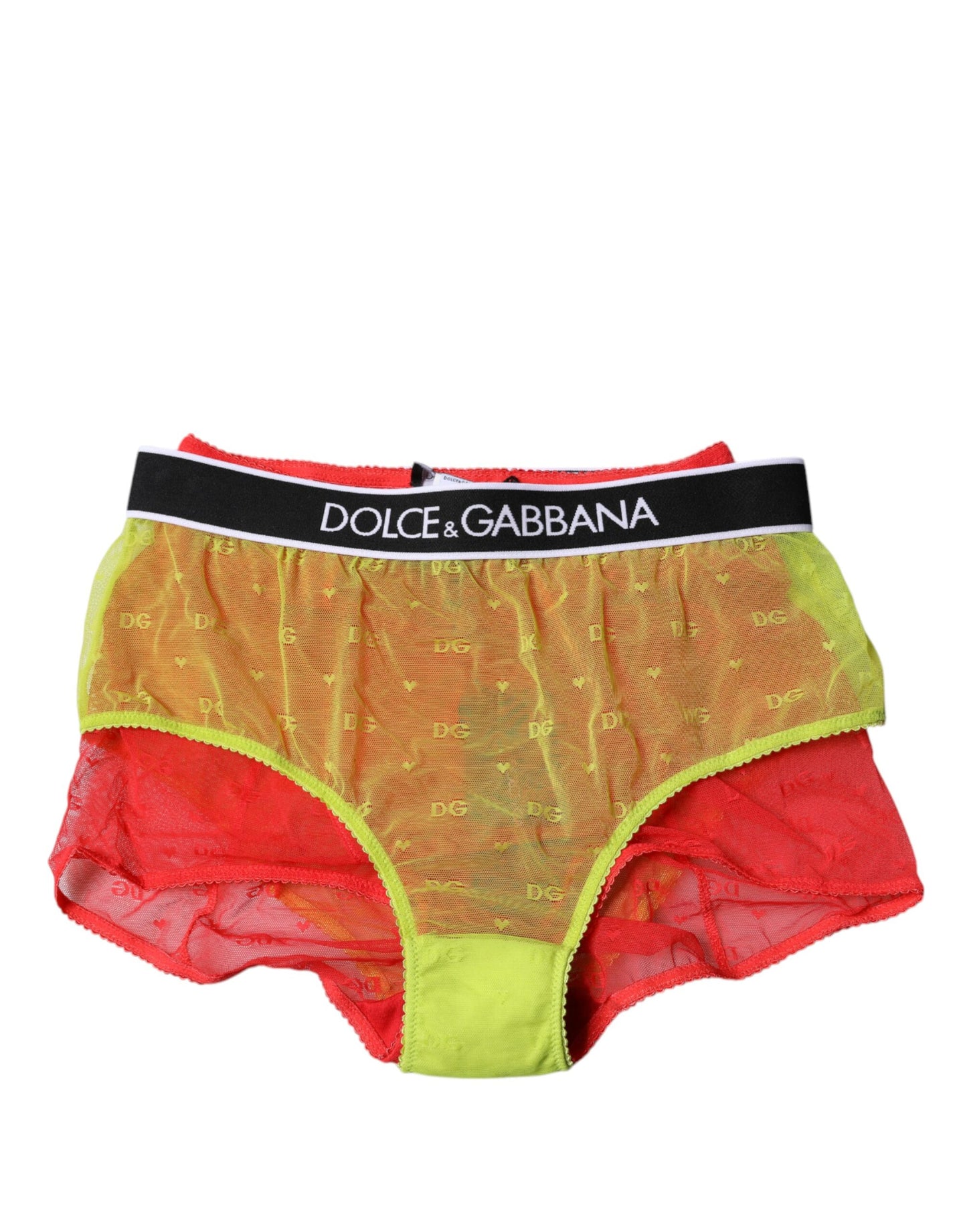 Ropa Interior Tipo Braguita de Tul de Tiro Medio Roja y Amarilla de Dolce & Gabbana