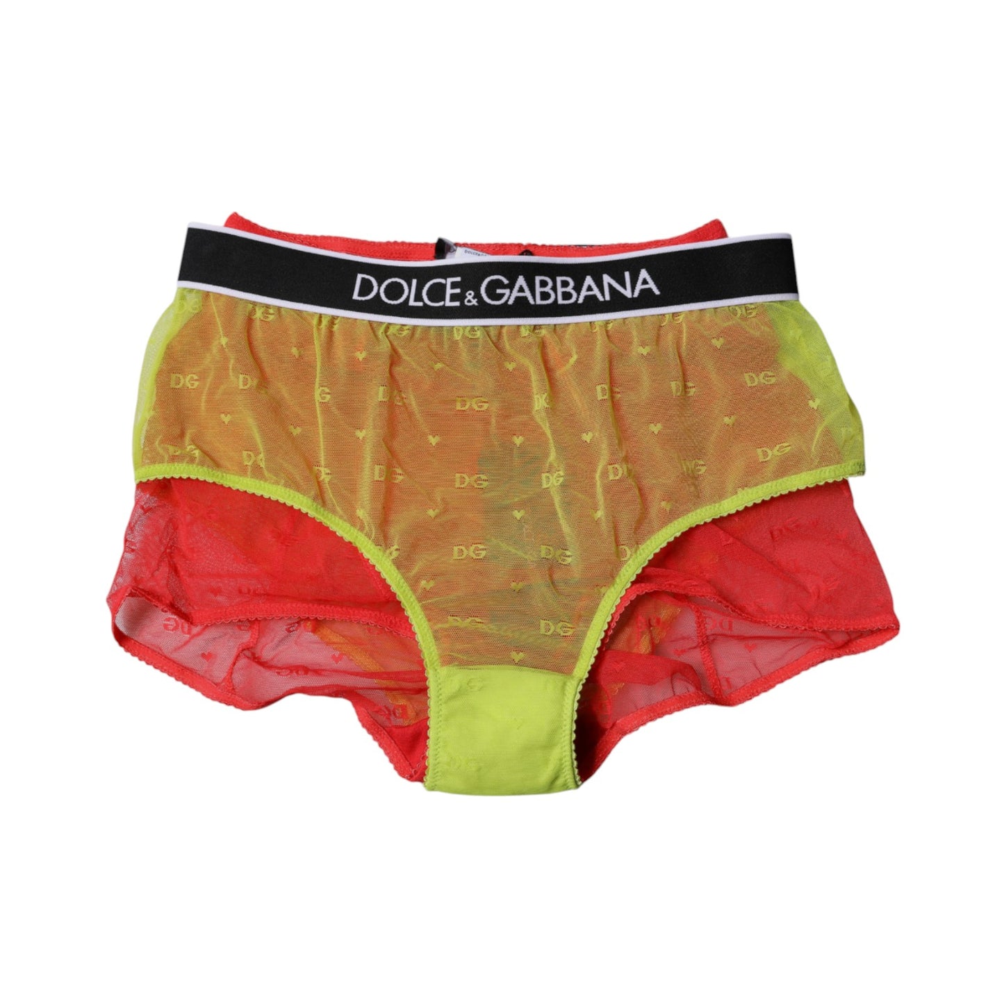 Ropa Interior Tipo Braguita de Tul de Tiro Medio Roja y Amarilla de Dolce & Gabbana