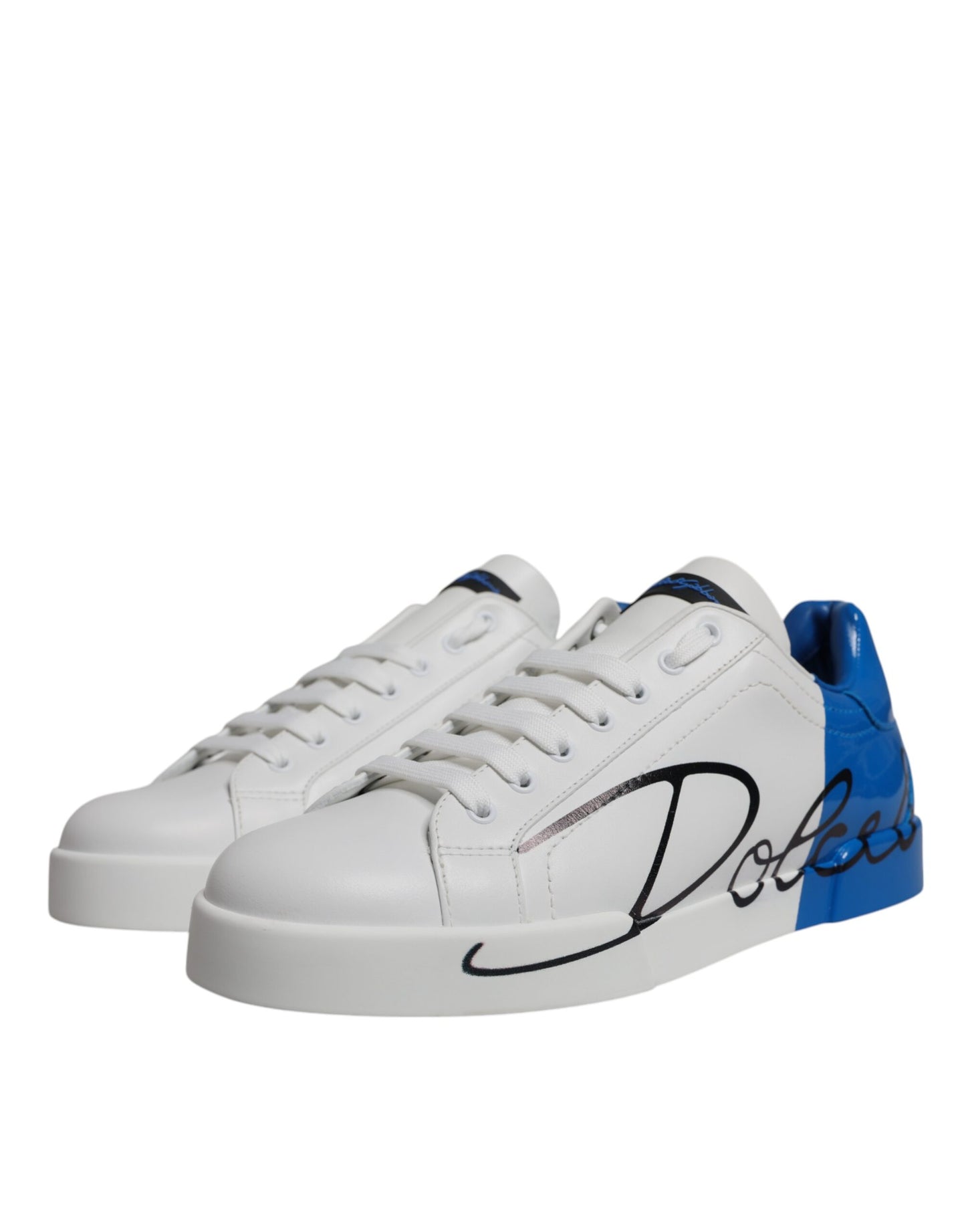 Dolce & Gabbana Zapatillas Bajas con Logotipo de Cuero Blanco Azul