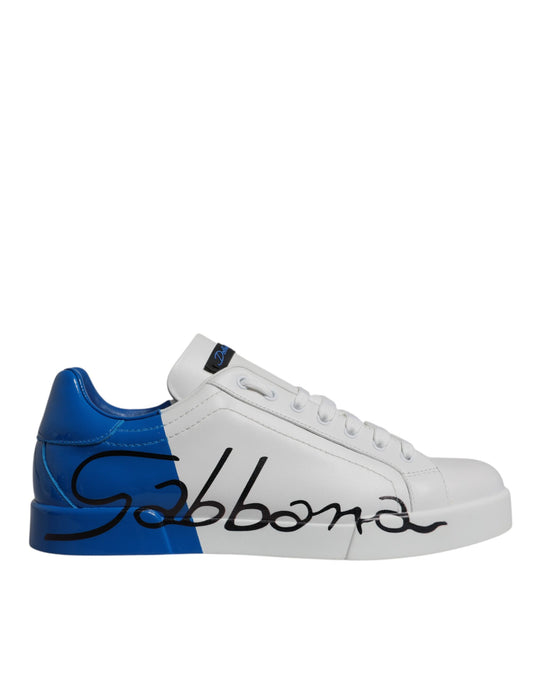 Dolce & Gabbana Zapatillas Bajas con Logotipo de Cuero Blanco Azul