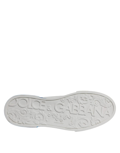 Dolce & Gabbana Zapatillas Bajas con Logotipo de Cuero Blanco Azul