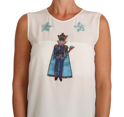 Camiseta de seda blanca con cristales y lentejuelas de hadas de Dolce & Gabbana
