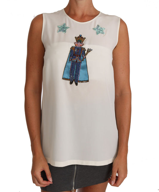 Camiseta de seda blanca con cristales y lentejuelas de hadas de Dolce & Gabbana