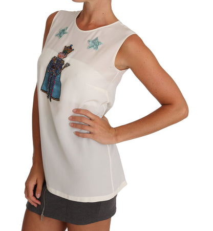 Camiseta de seda blanca con cristales y lentejuelas de hadas de Dolce & Gabbana