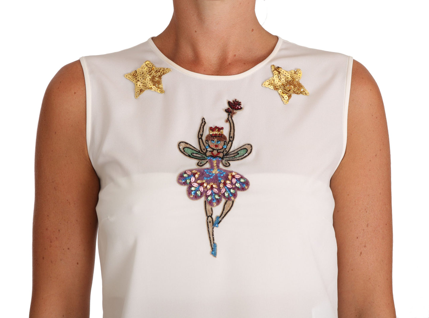 Top de hada de seda blanca con adornos de cristal y lentejuelas Dolce & Gabbana