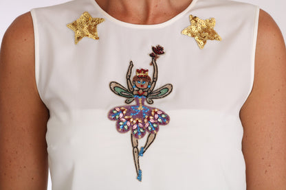 Top de hada de seda blanca con adornos de cristal y lentejuelas Dolce & Gabbana