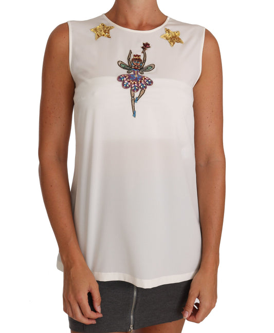Top de hada de seda blanca con adornos de cristal y lentejuelas Dolce & Gabbana