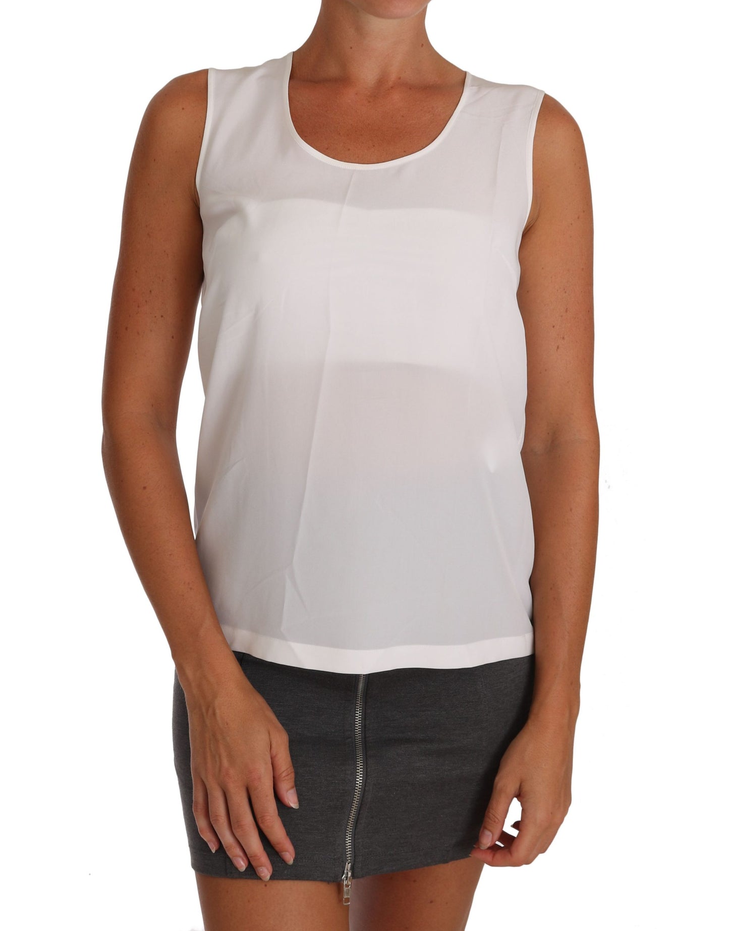 Dolce & Gabbana Blusa sin mangas acampanada de seda blanca