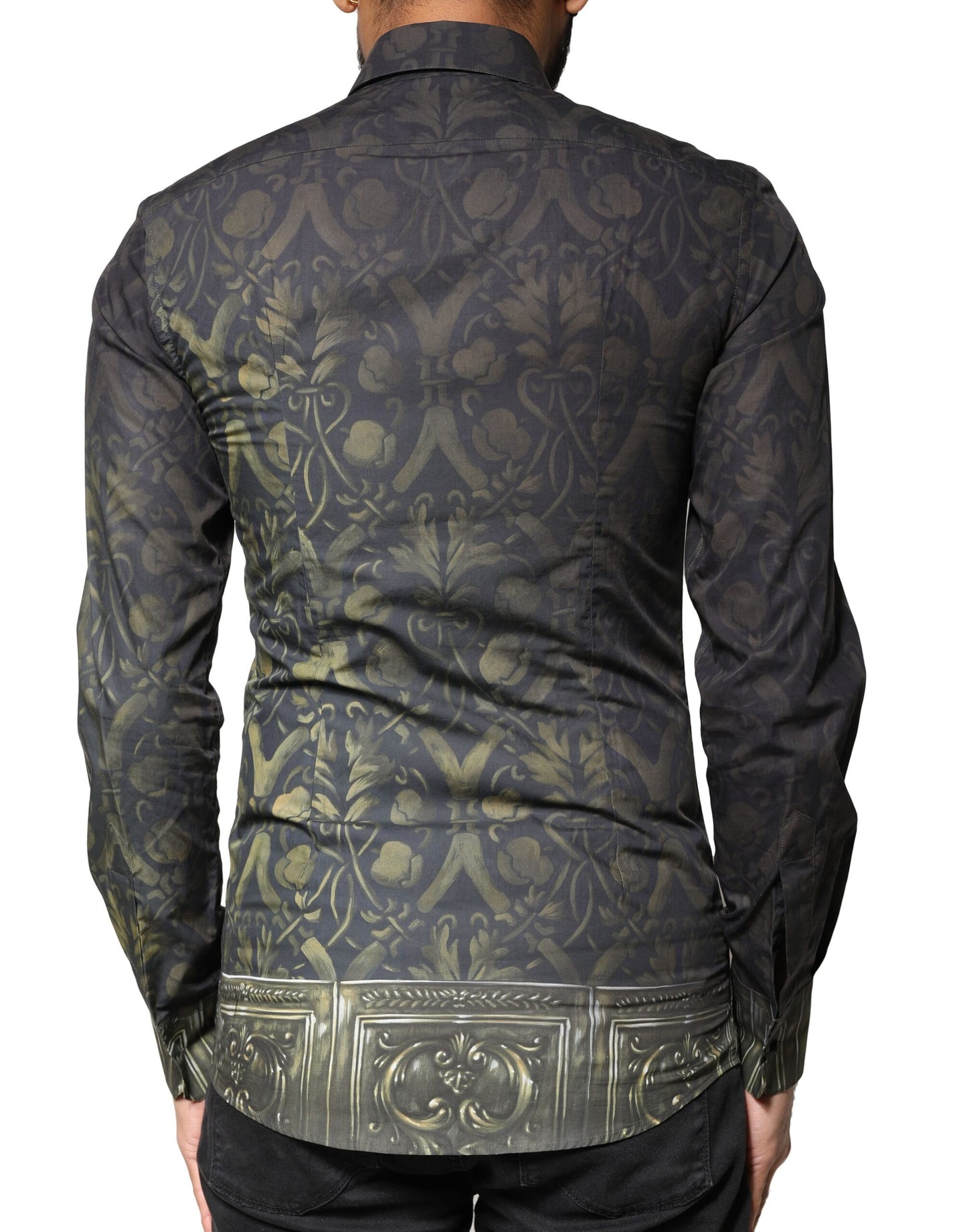 Camisa de vestir Dolce & Gabbana negra con retrato real de mascota ORO