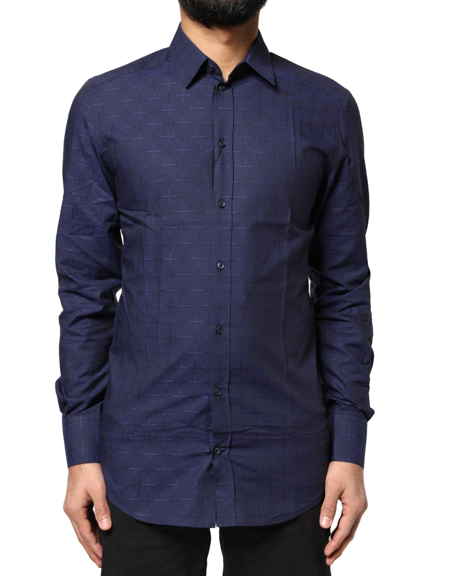 Camisa de vestir formal Dolce & Gabbana a cuadros azul dorado