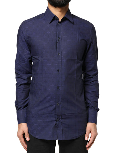Camisa de vestir formal Dolce & Gabbana a cuadros azul dorado