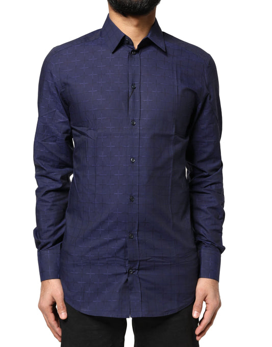 Camisa de vestir formal Dolce & Gabbana a cuadros azul dorado