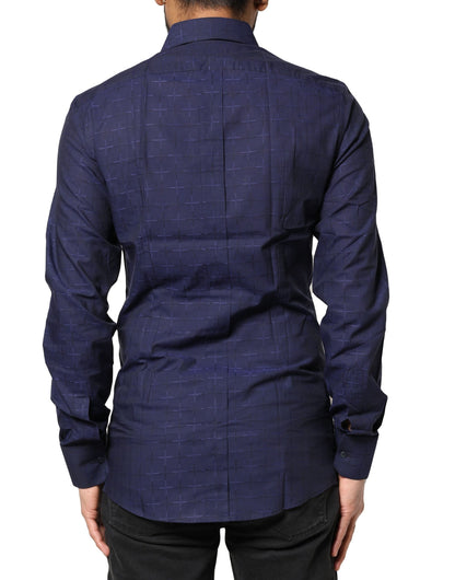 Camisa de vestir formal Dolce & Gabbana a cuadros azul dorado