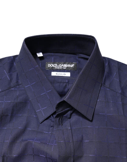 Camisa de vestir formal Dolce & Gabbana a cuadros azul dorado