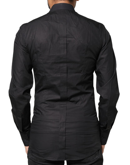 Camisa de vestir para hombre Dolce & Gabbana negra con cruz dorada embellecida