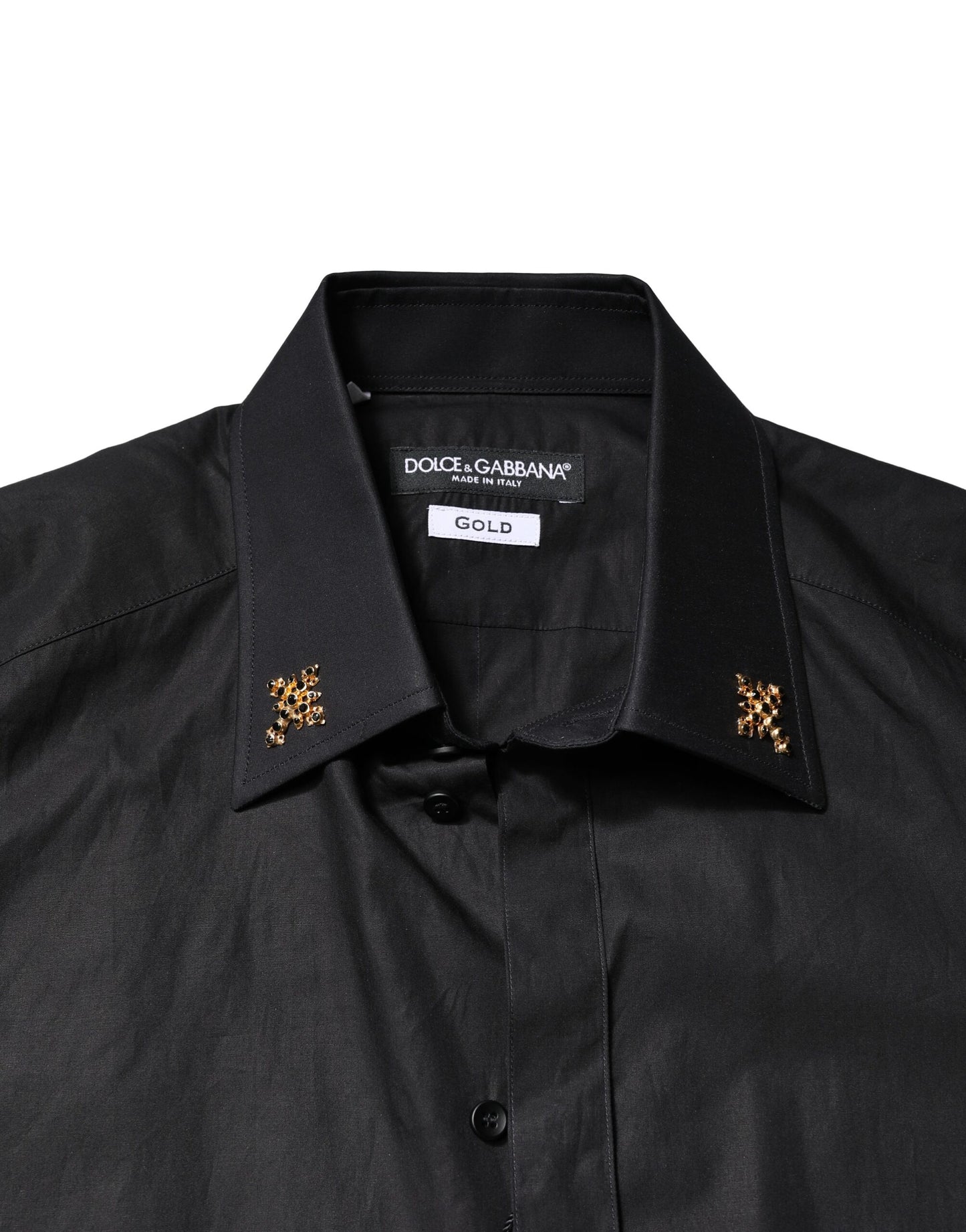 Camisa de vestir para hombre Dolce & Gabbana negra con cruz dorada embellecida