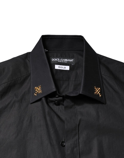 Camisa de vestir para hombre Dolce & Gabbana negra con cruz dorada embellecida