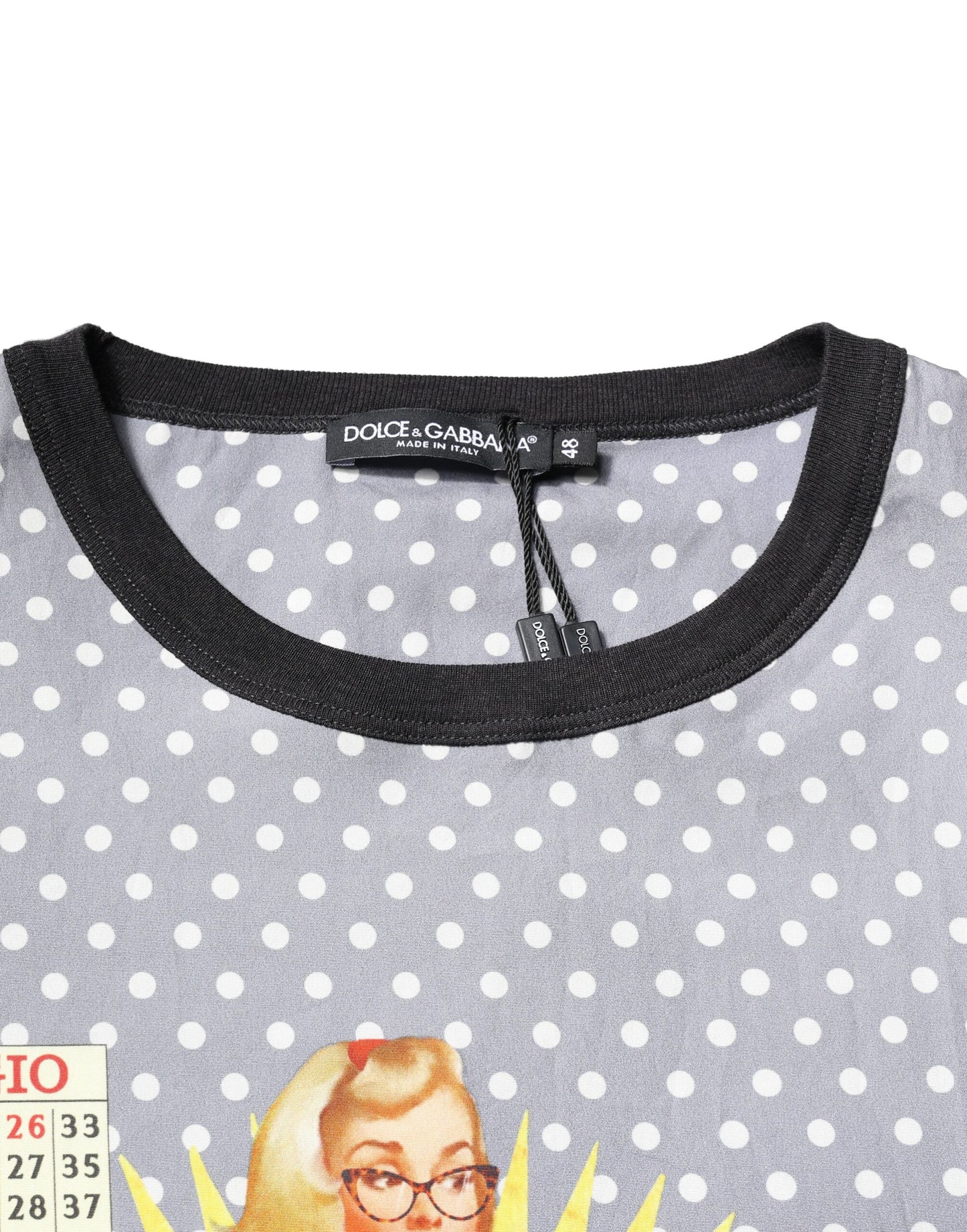 Camiseta Dolce & Gabbana de cuello redondo con estampado pin-up de lunares grises