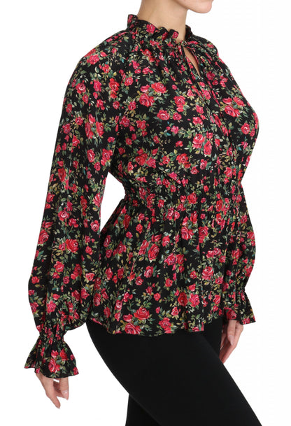 Dolce & Gabbana Blusa de camisa floral con estampado de rosas negras