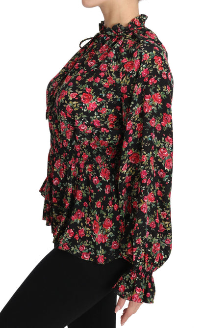 Dolce & Gabbana Blusa de camisa floral con estampado de rosas negras