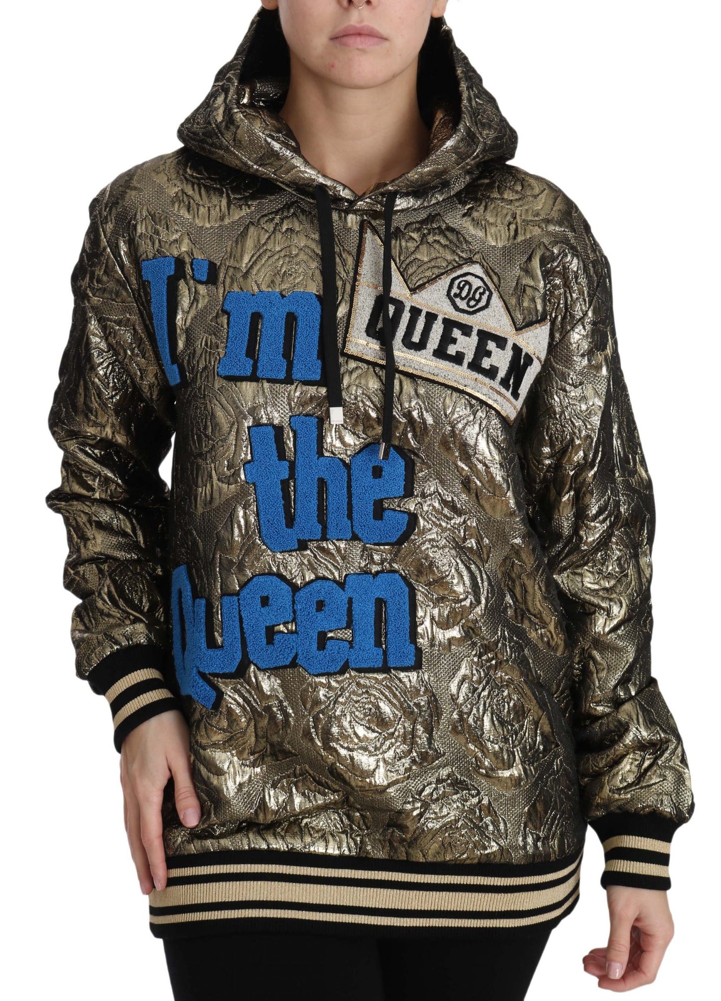 Sudadera con capucha dorada de jacquard "Im The Queen" de Dolce & Gabbana
