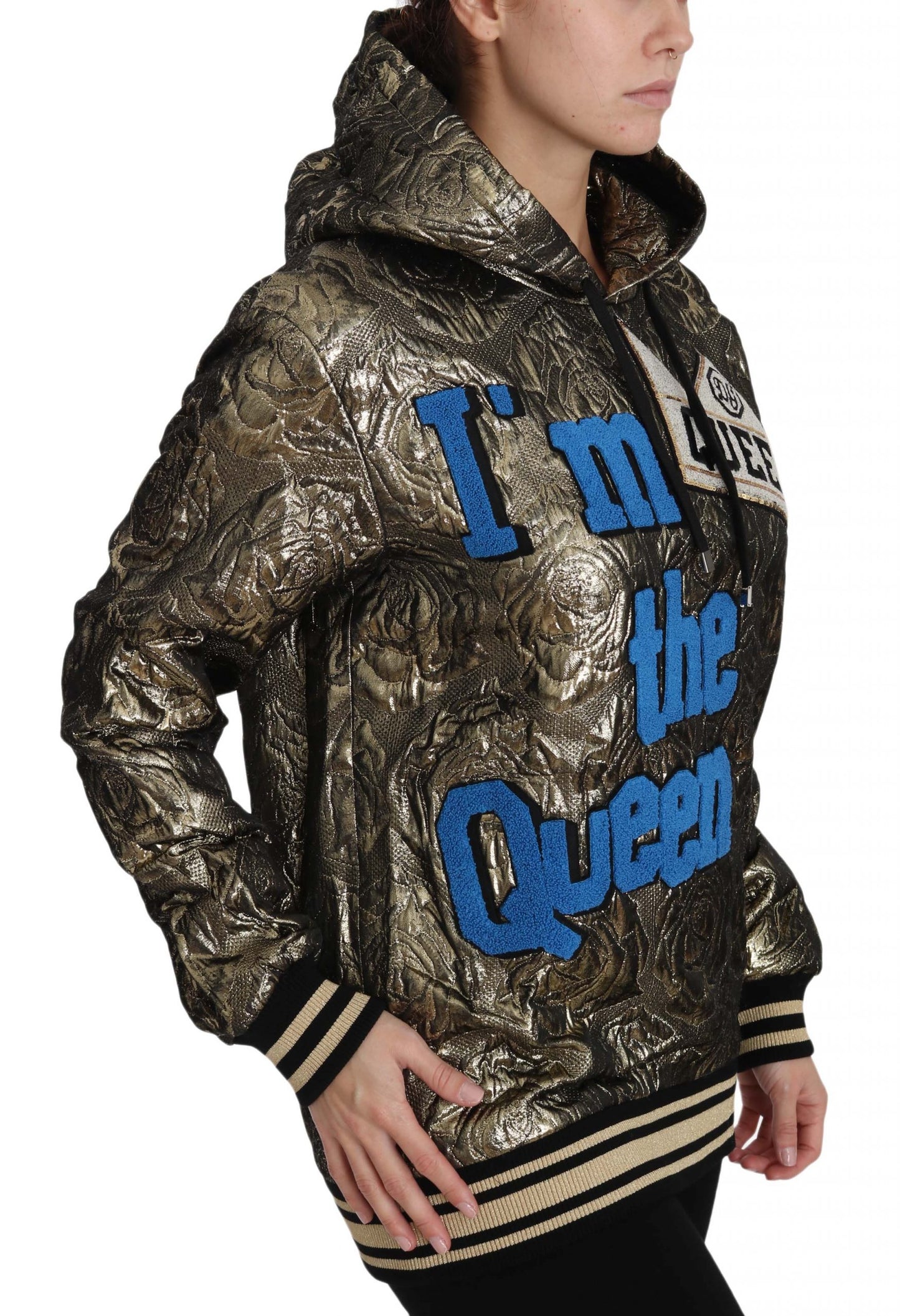Sudadera con capucha dorada de jacquard "Im The Queen" de Dolce & Gabbana