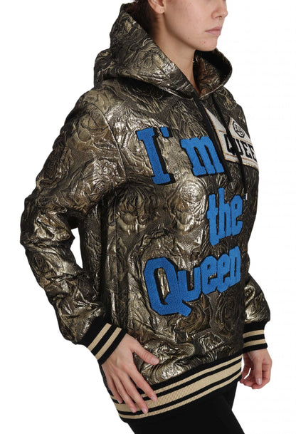 Sudadera con capucha dorada de jacquard "Im The Queen" de Dolce & Gabbana