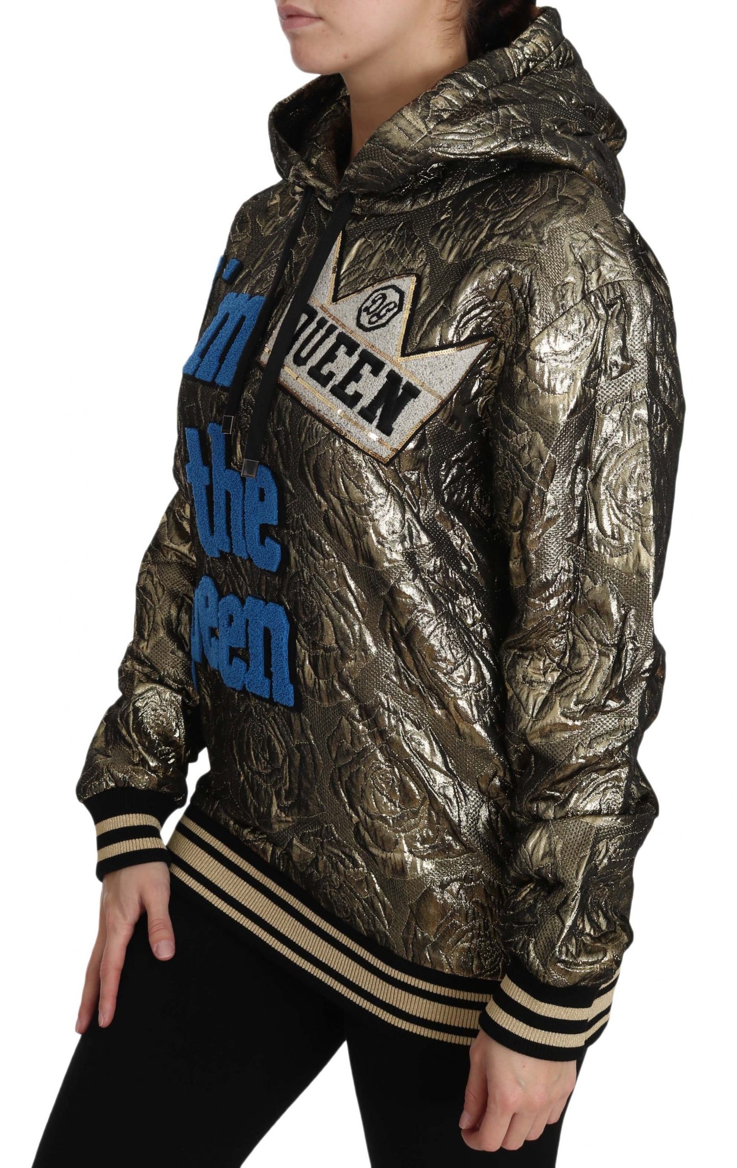 Sudadera con capucha dorada de jacquard "Im The Queen" de Dolce & Gabbana