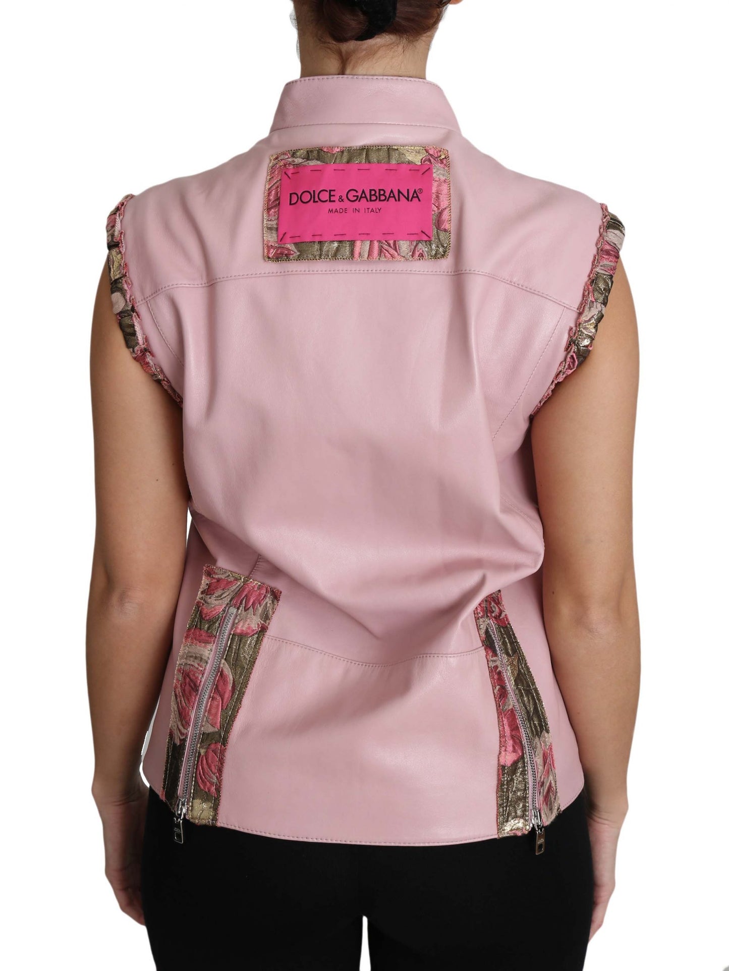 Chaleco de piel sin mangas con cremallera rosa de cordero de Dolce & Gabbana
