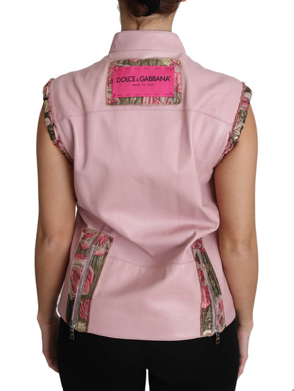 Chaleco de piel sin mangas con cremallera rosa de cordero de Dolce & Gabbana