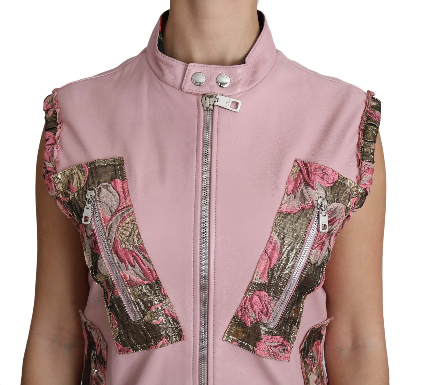 Chaleco de piel sin mangas con cremallera rosa de cordero de Dolce & Gabbana