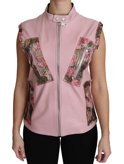 Chaleco de piel sin mangas con cremallera rosa de cordero de Dolce & Gabbana