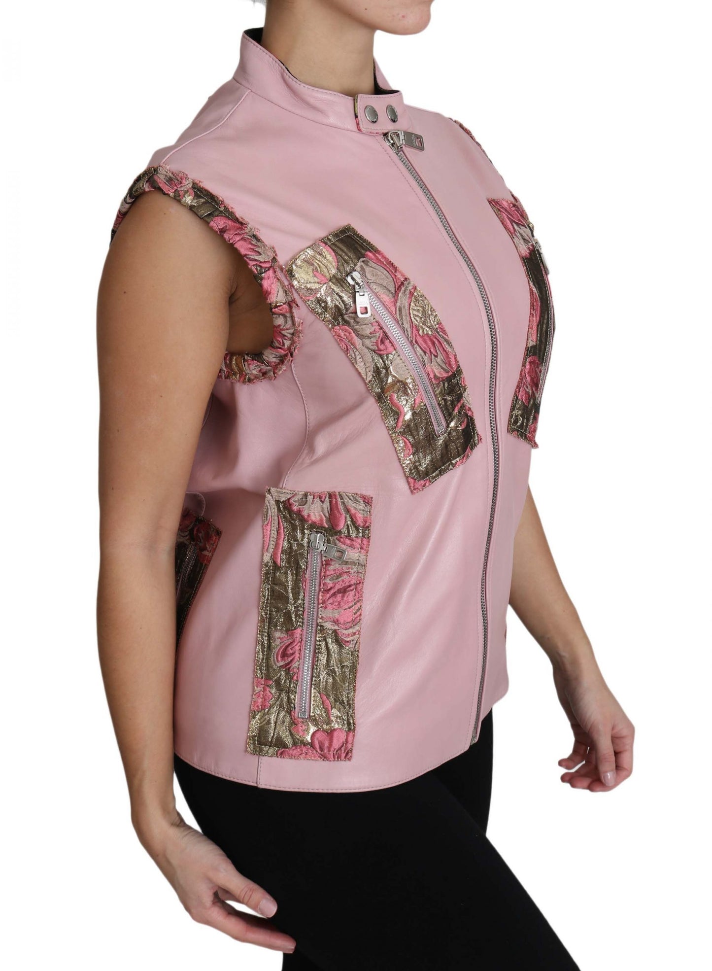 Chaleco de piel sin mangas con cremallera rosa de cordero de Dolce & Gabbana