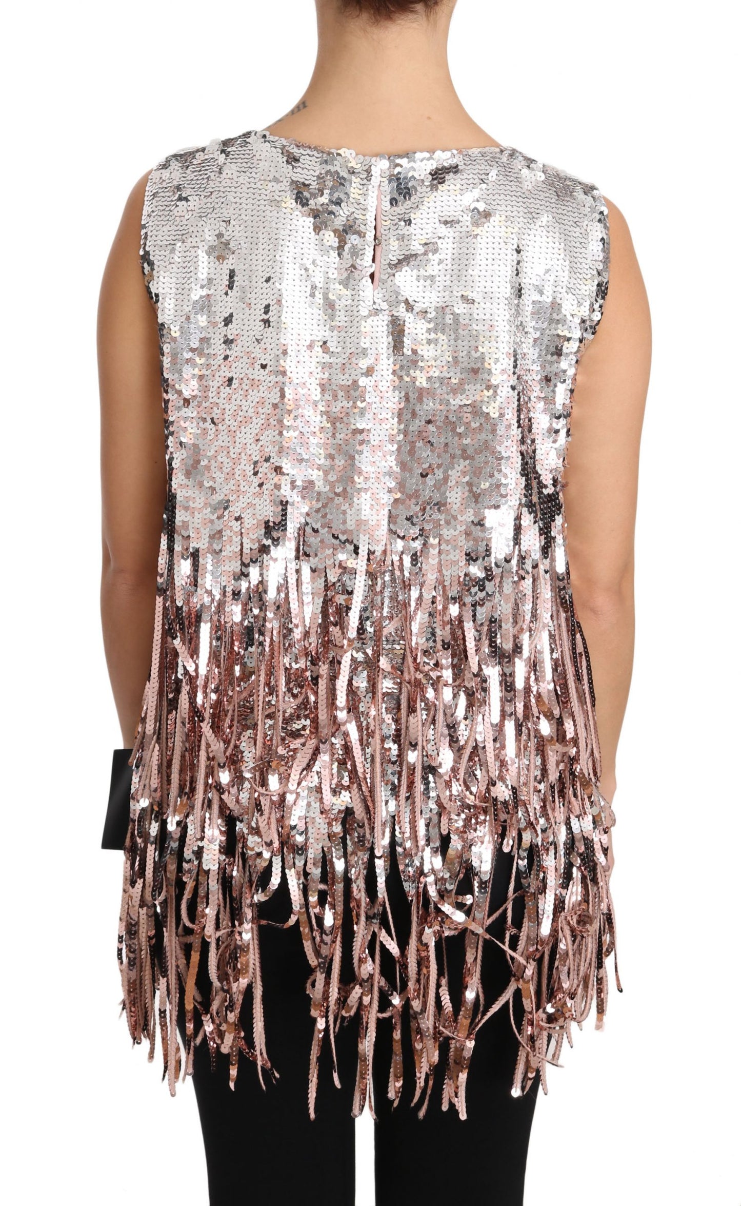 Top de tirantes con flecos y lentejuelas en rosa dorado de Dolce & Gabbana