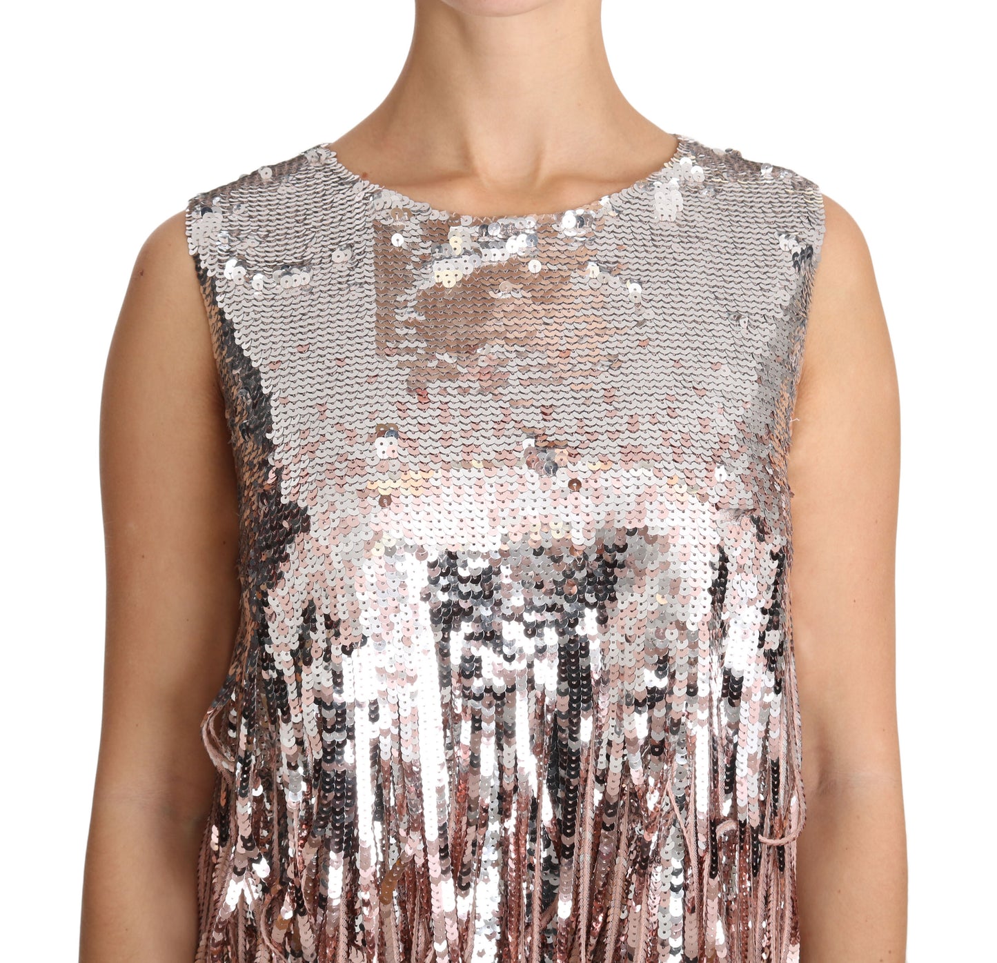 Top de tirantes con flecos y lentejuelas en rosa dorado de Dolce & Gabbana